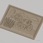 Fichier CNC & impression 3D ferme avec tracteur et silo, champ de blé, haute qualité relief STL
