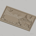 Fichier CNC & impression 3D paysage religieux avec chapelle, colombes, soleil levant, chemin de pierre, haute qualité relief STL