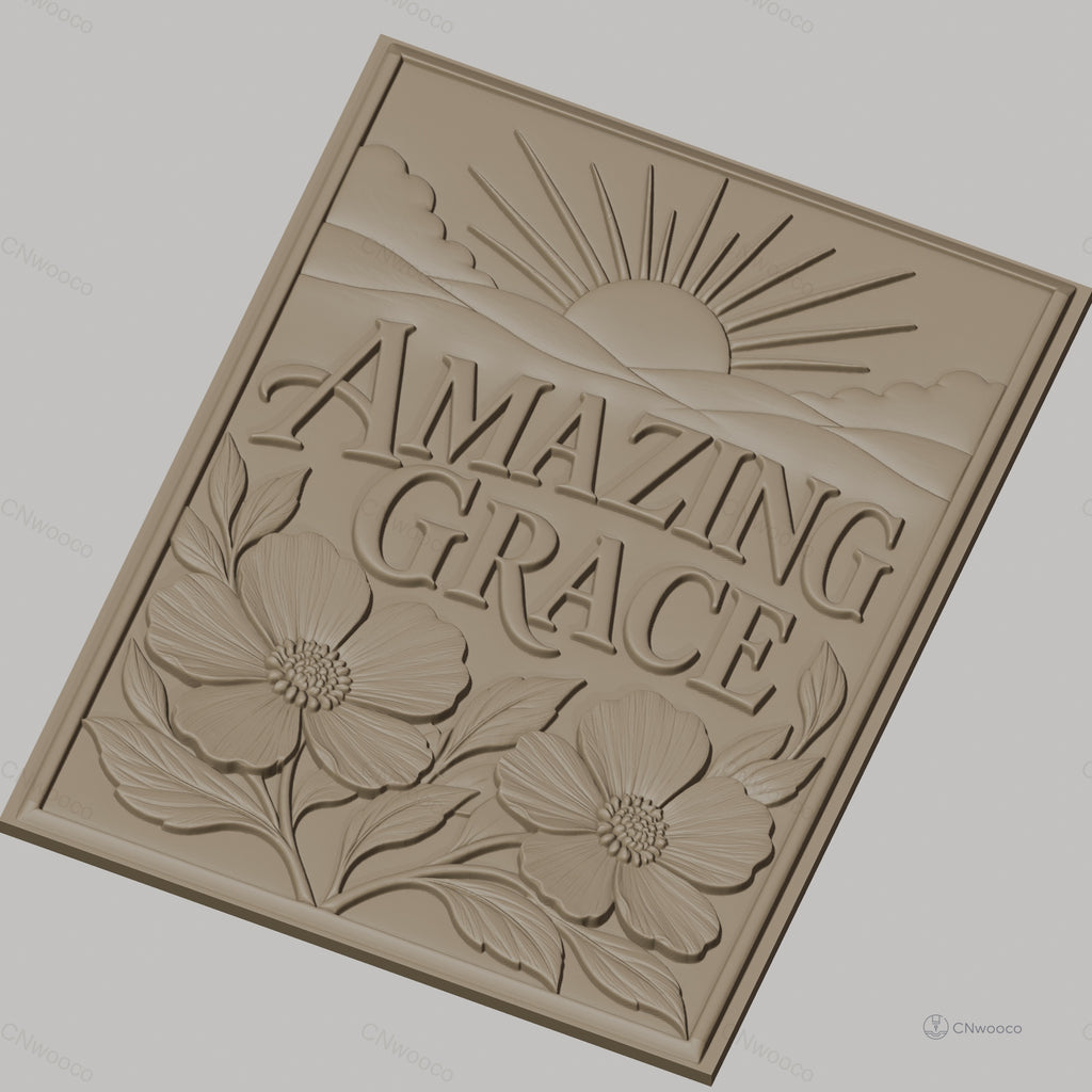 Fichier CNC & impression 3D Amazing Grace, soleil levant et fleurs, haute qualité relief STL