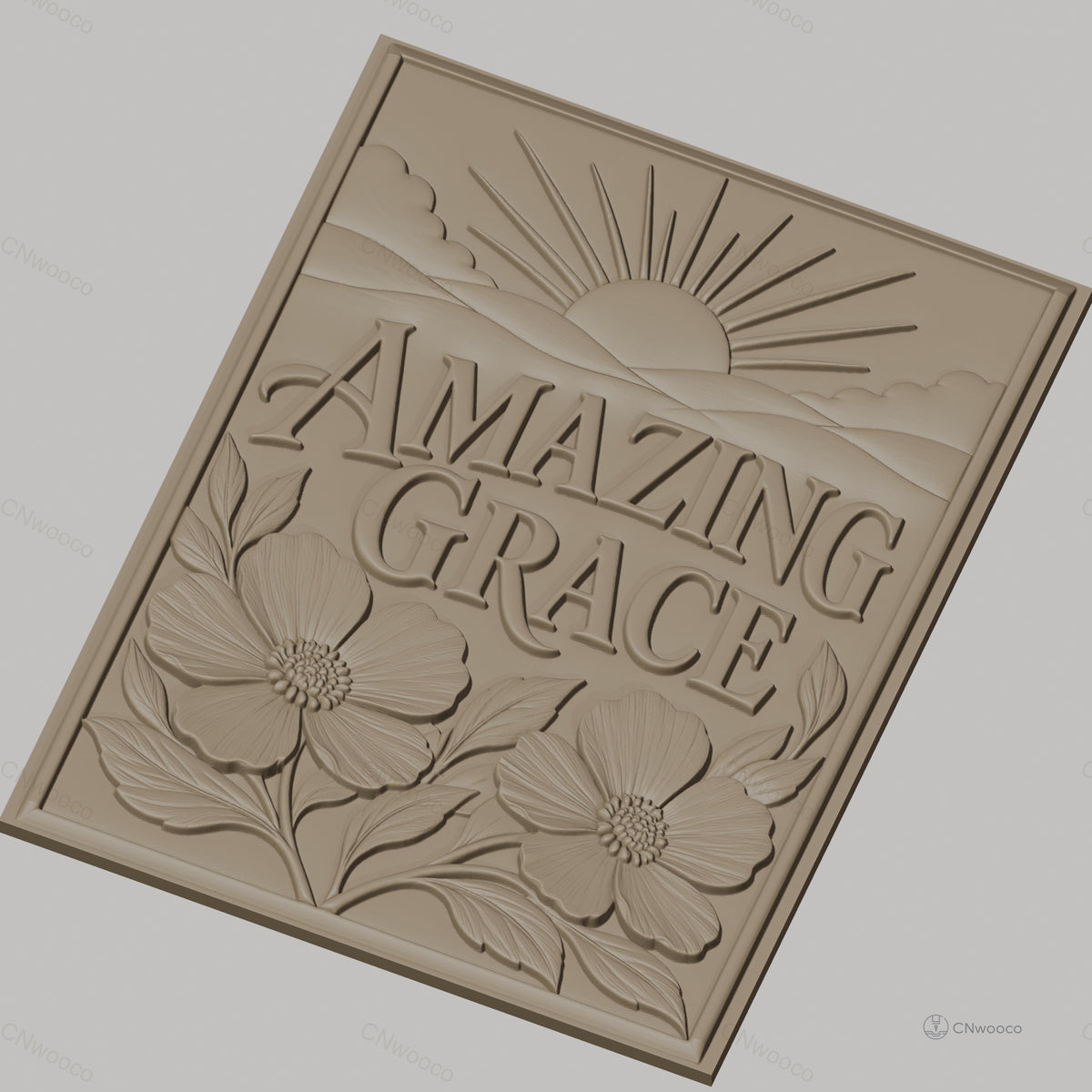 Fichier CNC & impression 3D Amazing Grace, soleil levant et fleurs, haute qualité relief STL