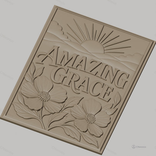 Fichier CNC & impression 3D Amazing Grace, soleil levant et fleurs, haute qualité relief STL