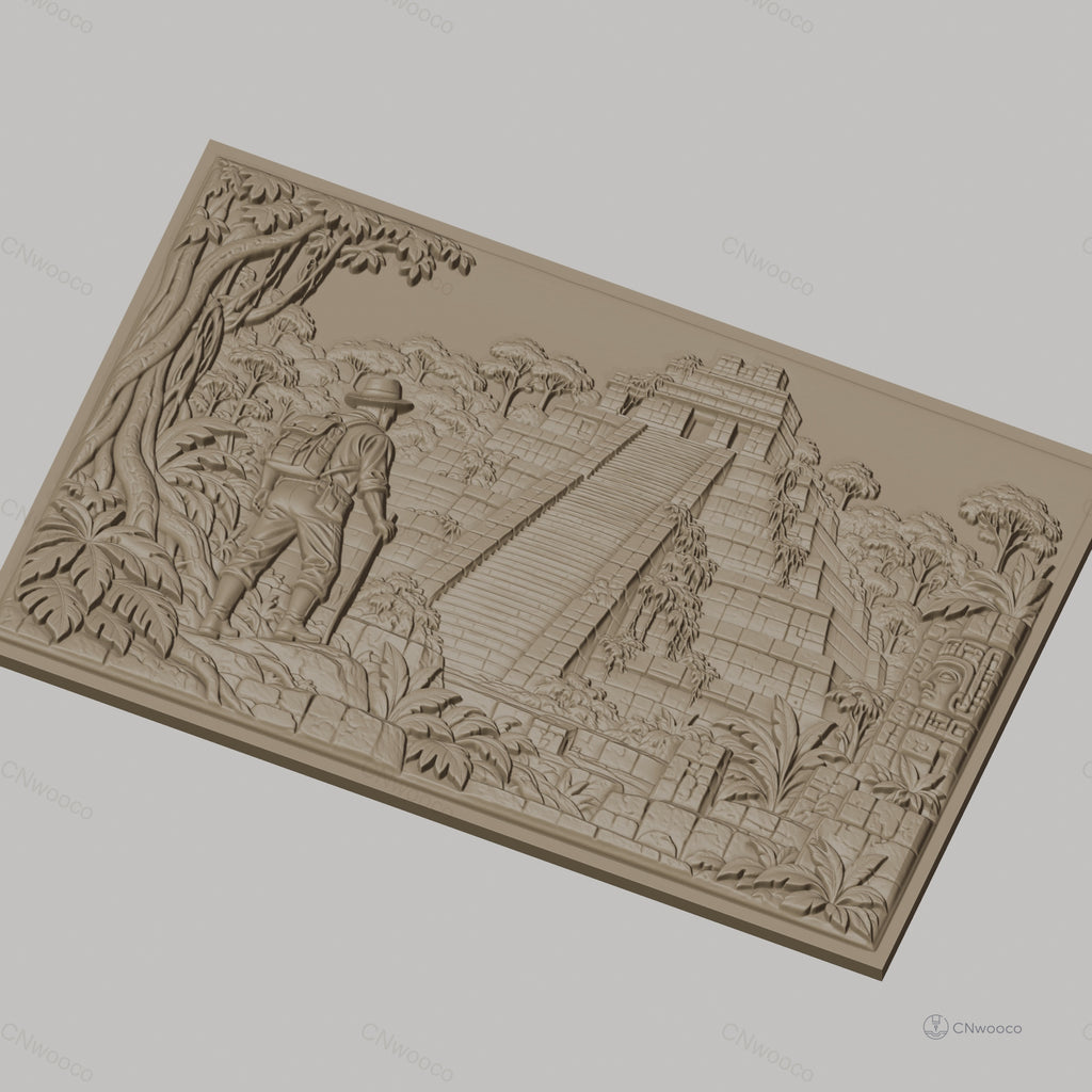 Fichier CNC & impression 3D pyramide maya, explorateur, jungle, temple ancien haute qualité relief STL