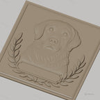 Fichier CNC & impression 3D chien golden retriever, relief portrait avec feuillage, haute qualité relief STL