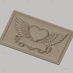 Fichier CNC & impression 3D coeur ailé avec bannière décorative, haute qualité relief STL