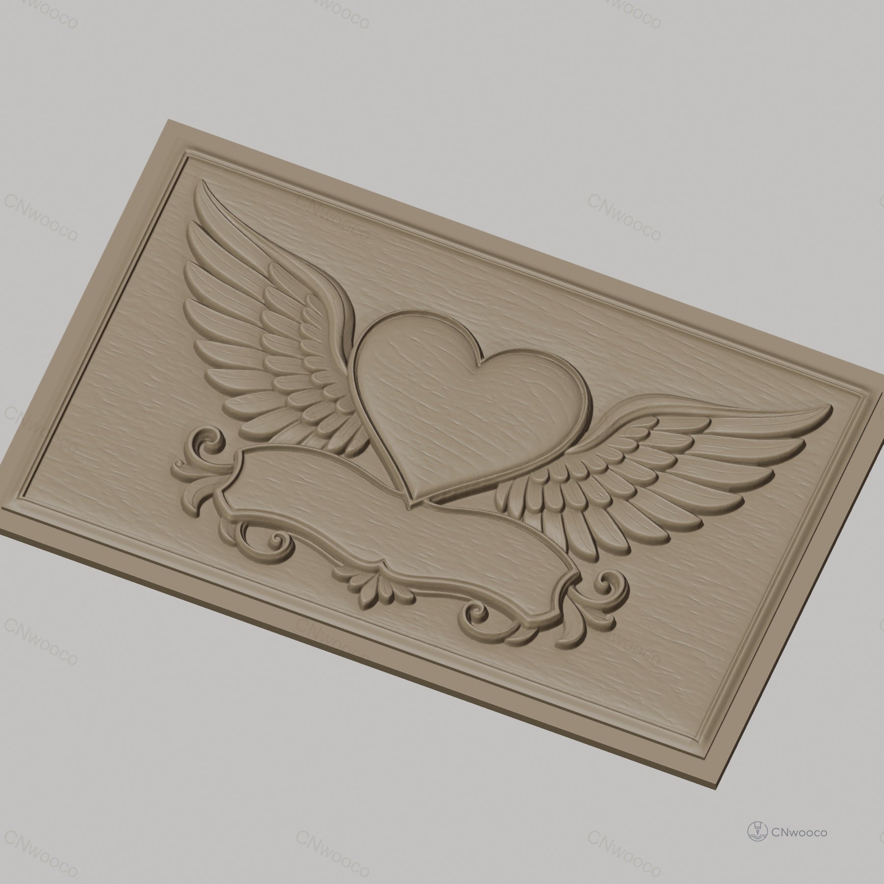 Fichier CNC & impression 3D coeur ailé avec bannière décorative, haute qualité relief STL