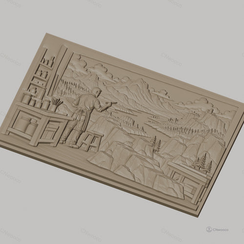 Fichier CNC & impression 3D peintre paysage montagne rivière atelier, haute qualité relief STL