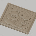 Fichier CNC & impression 3D ours endormi sur nuage, lune et étoiles, haute qualité relief STL