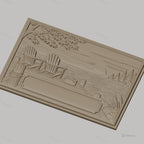 Fichier CNC & impression 3D bord de lac, chaises Adirondack sur quai avec coucher de soleil, haute qualité relief STL