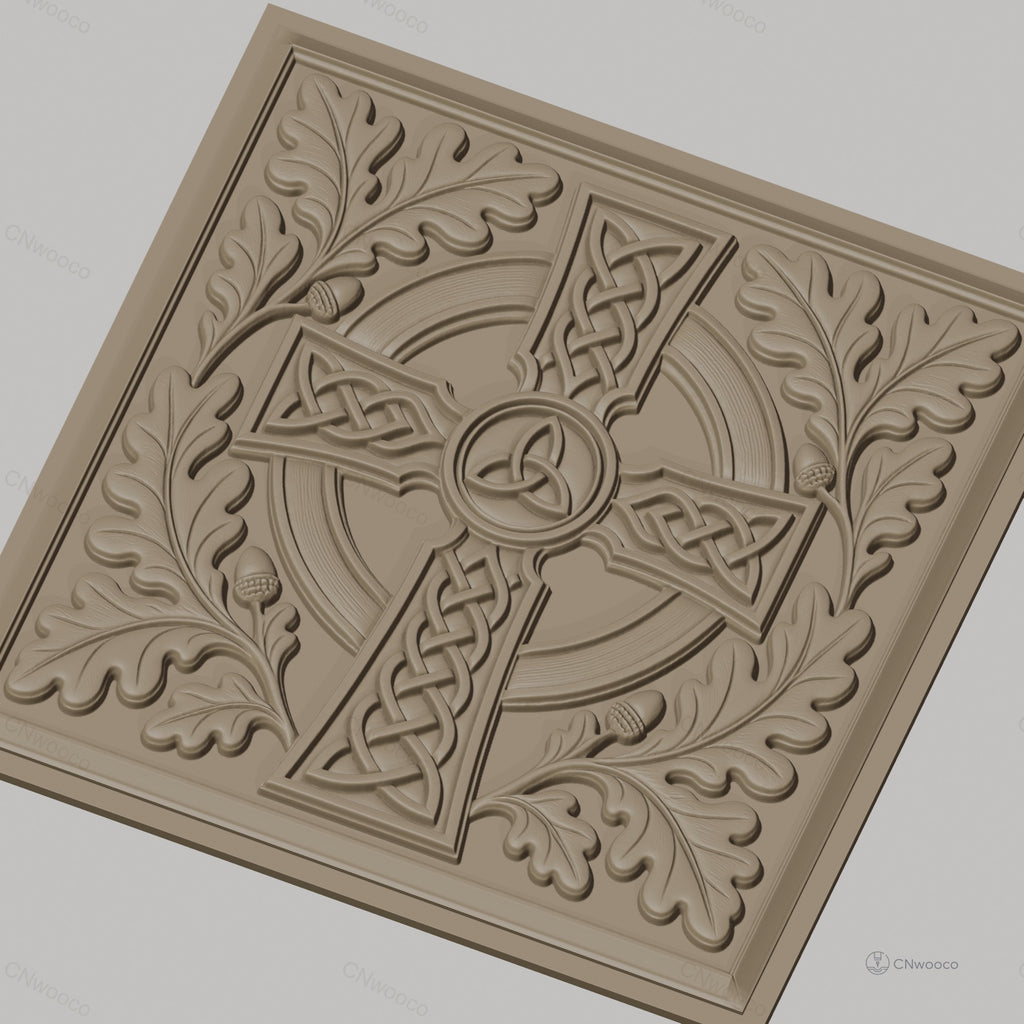 Fichier CNC & impression 3D Croix celtique, feuillage et glands en relief, haute qualité relief STL