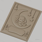 Fichier CNC & impression 3D bébé lapin sur lune avec étoiles, décoration murale relief, haute qualité relief STL