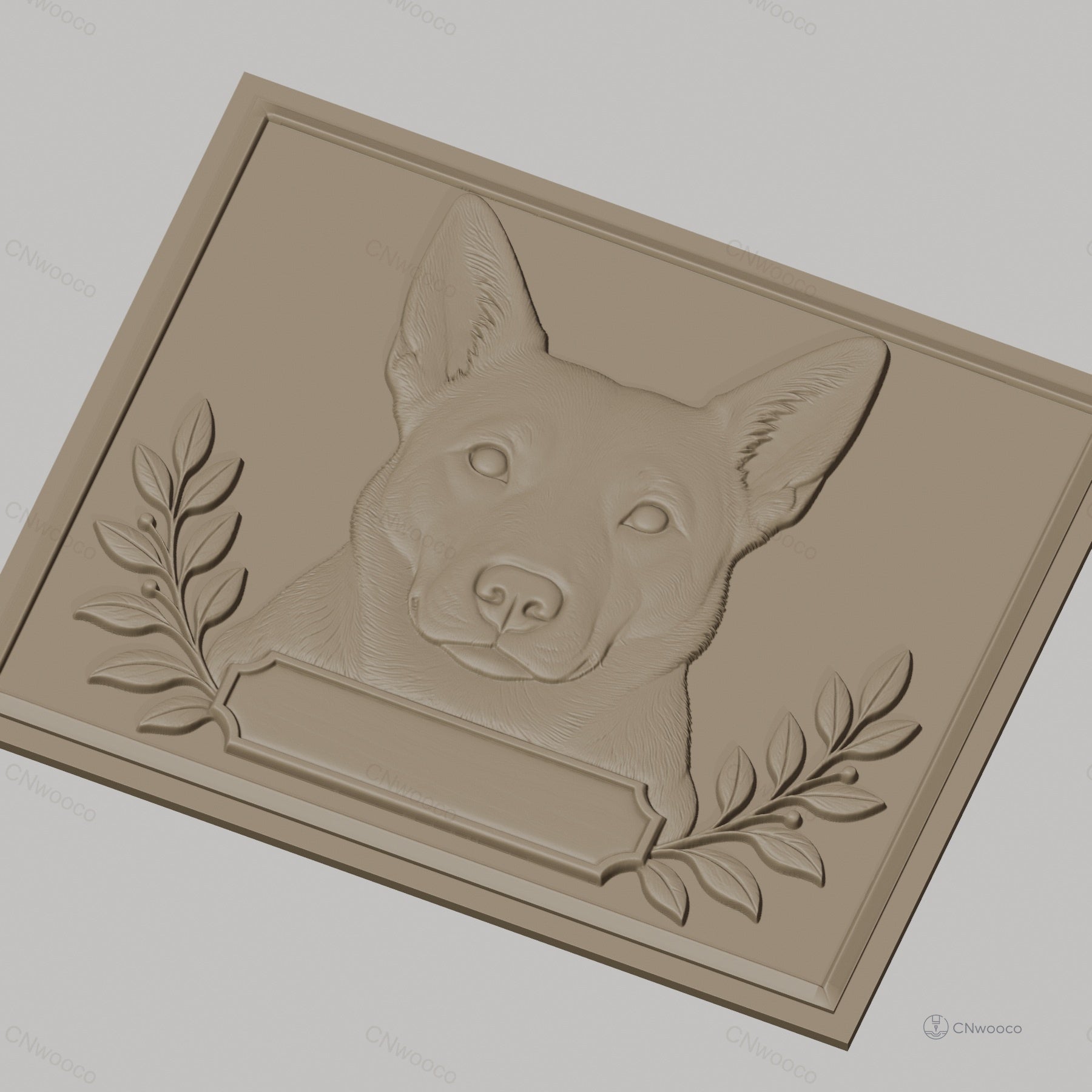 Fichier CNC & impression 3D chien avec feuilles et cadre décoratif, haute qualité relief STL
