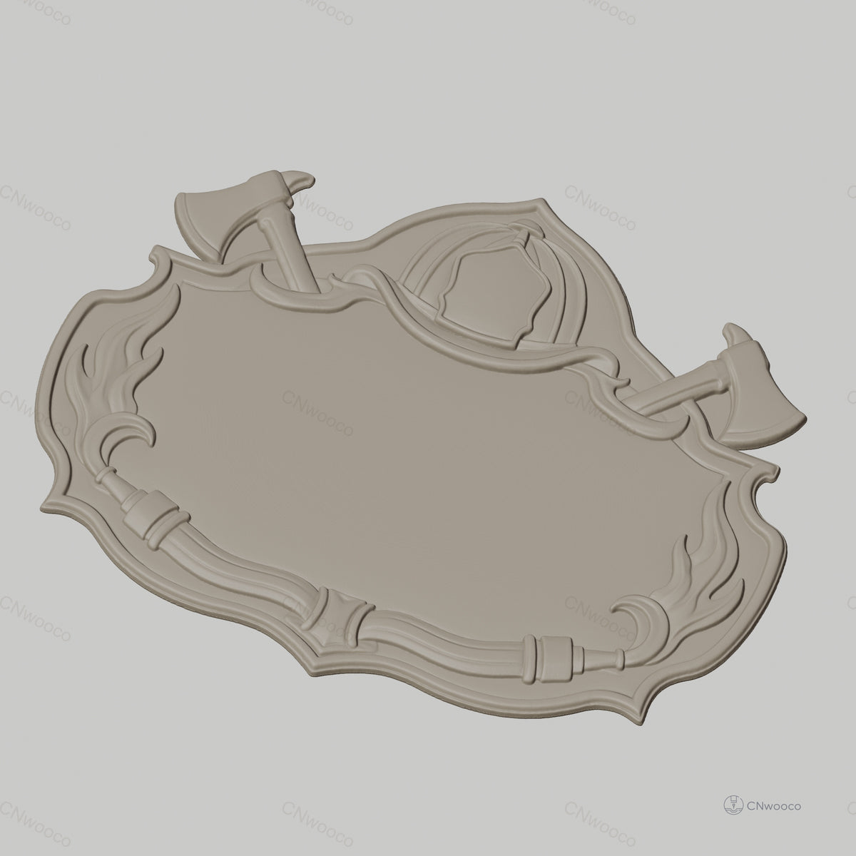 Fichier CNC & impression 3D plaque murale pompier avec casque et haches, STL très haute qualité