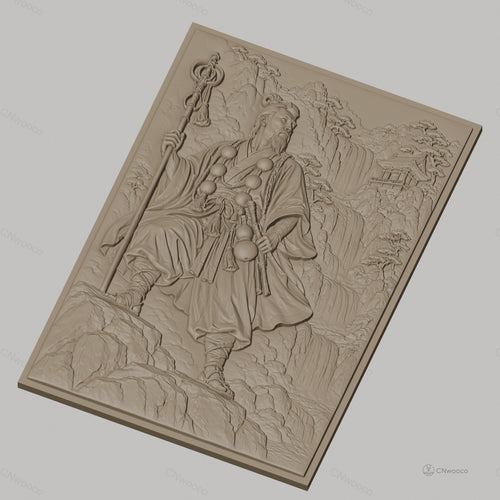Fichier CNC & impression 3D guerrier japonais, cascade et temple, haute qualité relief STL
