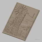 Fichier CNC & impression 3D ferme américaine, homme réparant une éolienne, paysage avec vaches, haute qualité relief STL