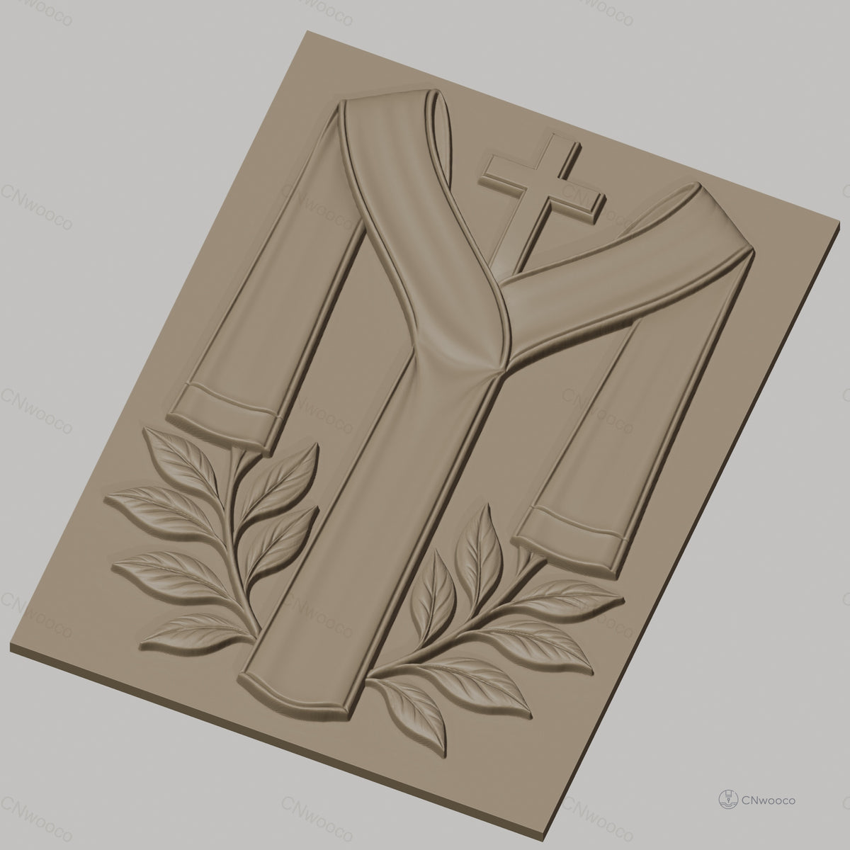 Fichier CNC & impression 3D thème religieux, croix, étole et feuilles, haute qualité relief STL