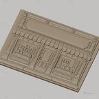 Fichier CNC & impression 3D facade boutique vintage, vitrine étagères pots, haute qualité relief STL