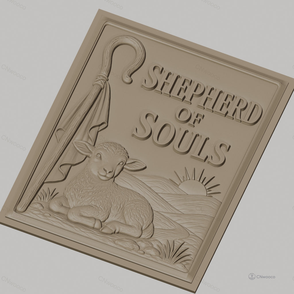 Fichier CNC & impression 3D berger d'âmes, agneau, bâton de berger et lever de soleil, haute qualité relief STL