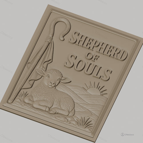 Fichier CNC & impression 3D berger d'âmes, agneau, bâton de berger et lever de soleil, haute qualité relief STL