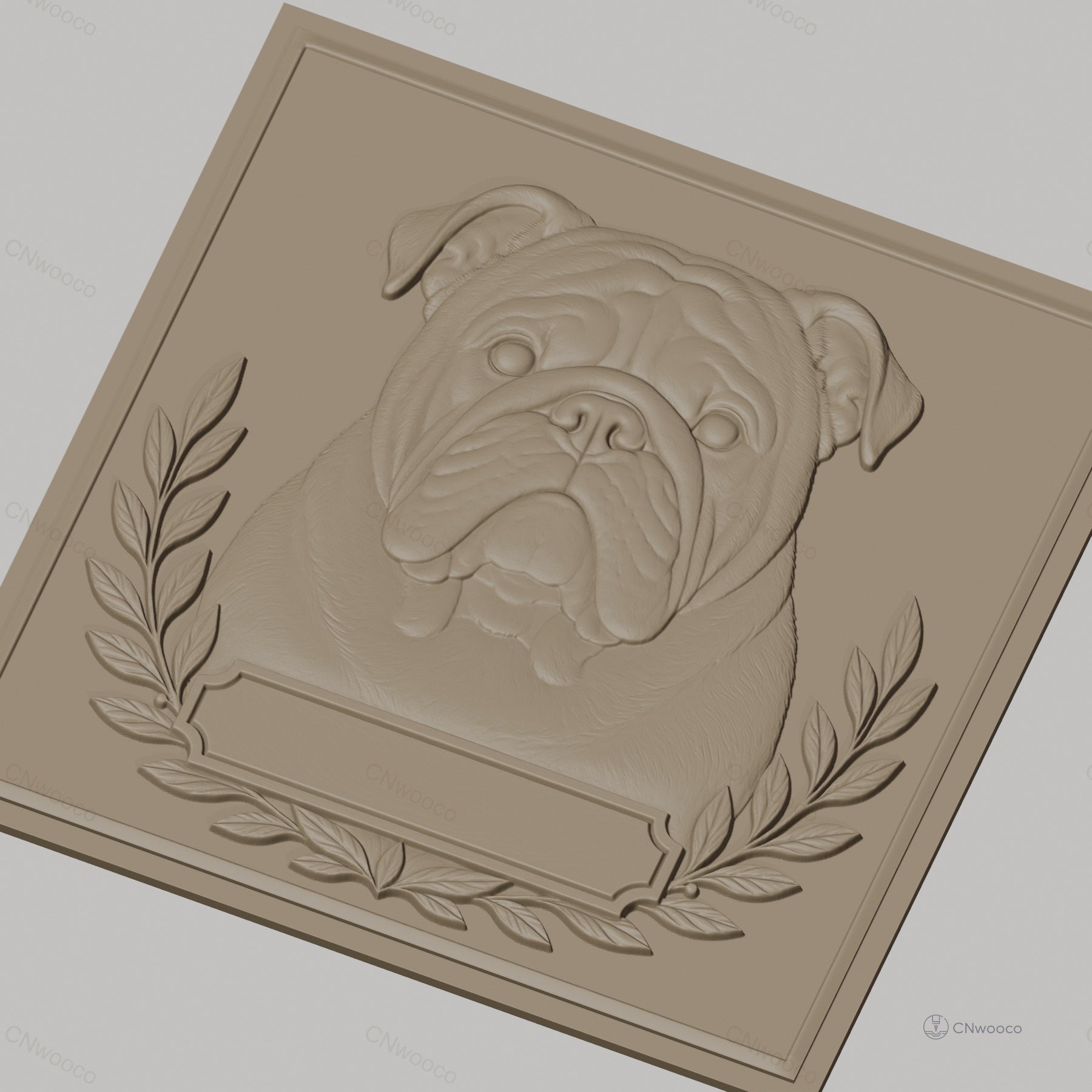 Fichier CNC & impression 3D Bulldog Anglais, portrait animalier avec cadre ornemental, haute qualité relief STL