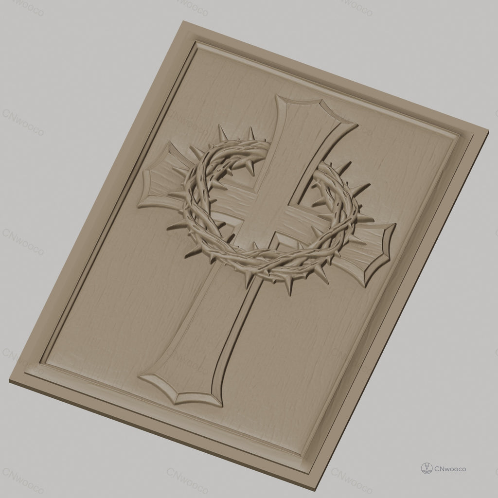 Fichier CNC & impression 3D Croix chrétienne avec couronne d'épines, haute qualité relief STL