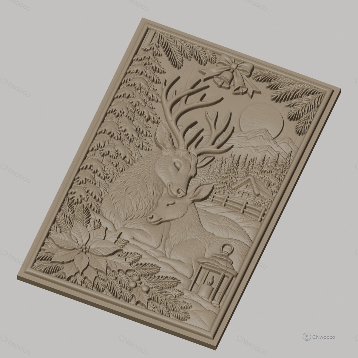 Fichier CNC & impression 3D cerfs, sapins, cabane, lanterne, poinsettia, bois, haute qualité relief STL