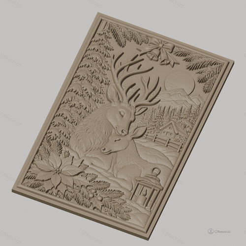 Fichier CNC & impression 3D cerfs, sapins, cabane, lanterne, poinsettia, bois, haute qualité relief STL