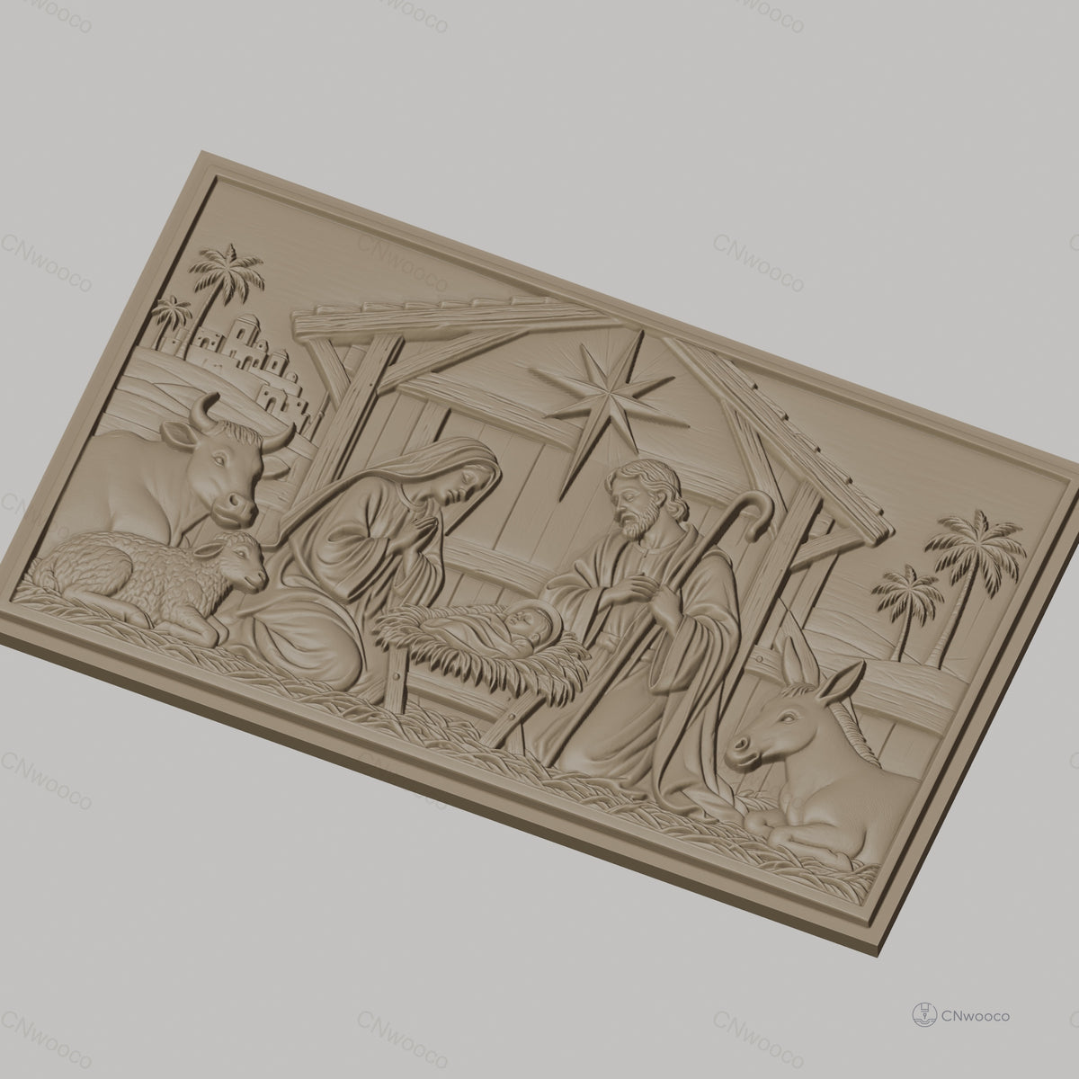 Fichier CNC & impression 3D scène de la nativité, Marie Joseph Jésus crèche animaux, haute qualité relief STL