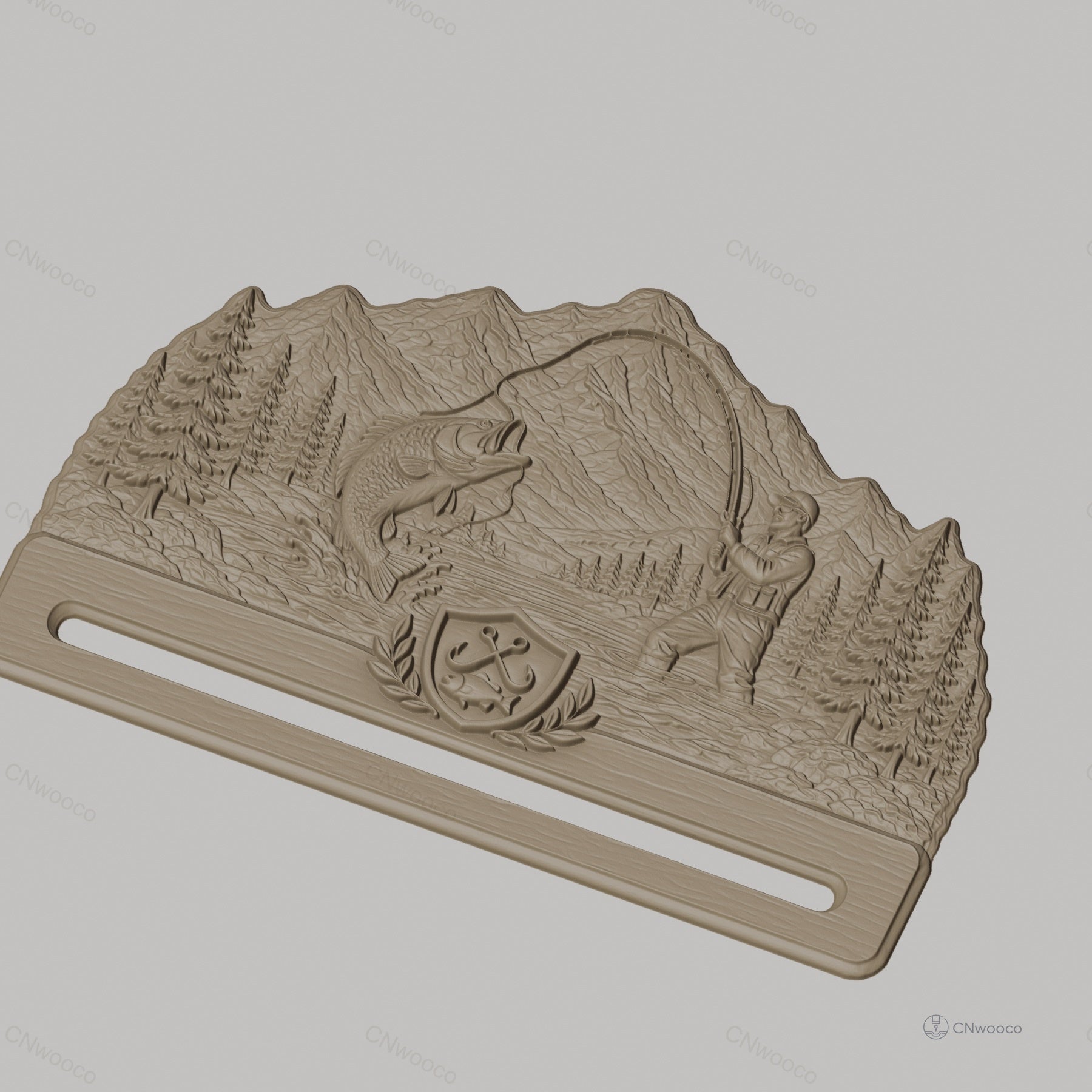 Fichier CNC & impression 3D support ceinture pêcheur, scène nature et poisson, STL très haute qualité