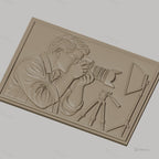 Fichier CNC & impression 3D photographe avec appareil photo reflex, trépied et éclairage, haute qualité relief STL