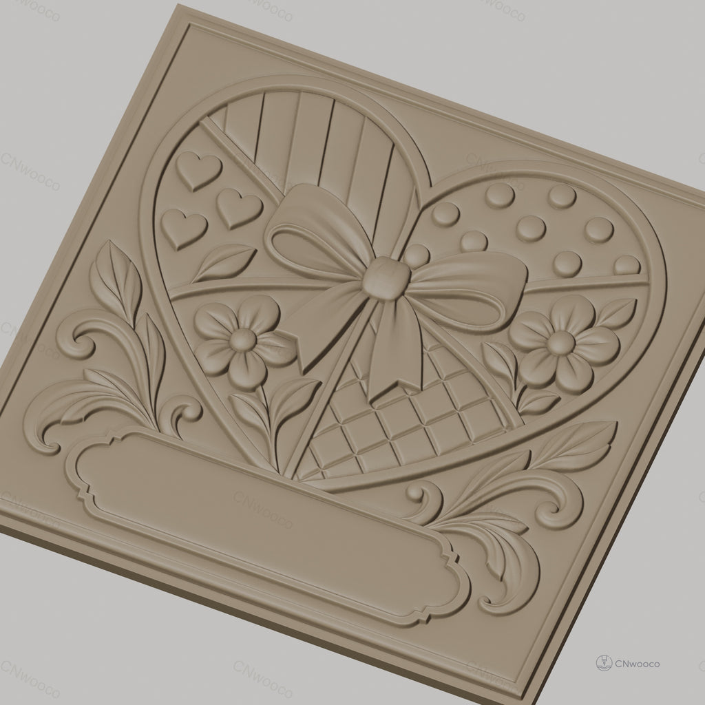 Fichier CNC & impression 3D motif coeur avec fleurs et noeud, décoration relief haute qualité relief STL