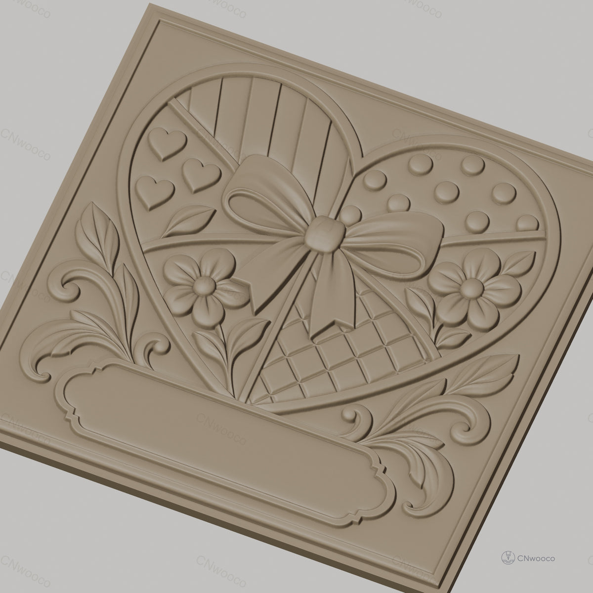 Fichier CNC & impression 3D motif coeur avec fleurs et noeud, décoration relief haute qualité relief STL