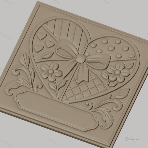 Fichier CNC & impression 3D motif coeur avec fleurs et noeud, décoration relief haute qualité relief STL