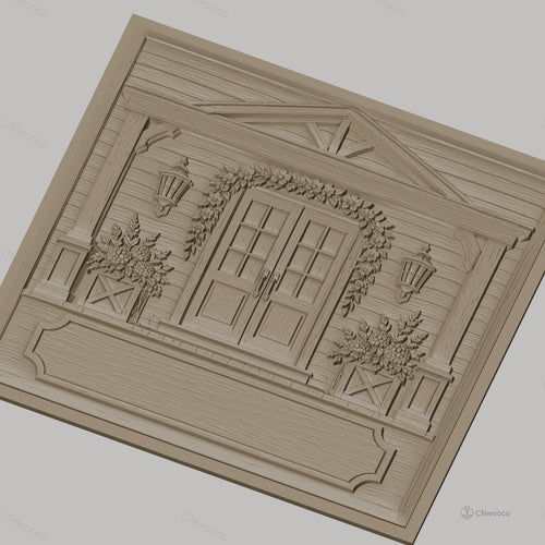 Fichier CNC & impression 3D maison, porte double avec fleurs et lanternes, haute qualité relief STL