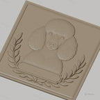 Fichier CNC & impression 3D chien caniche avec feuilles décoratives, haute qualité relief STL