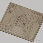 Fichier CNC & impression 3D porte dans arbre, racines et feuilles, haute qualité relief STL