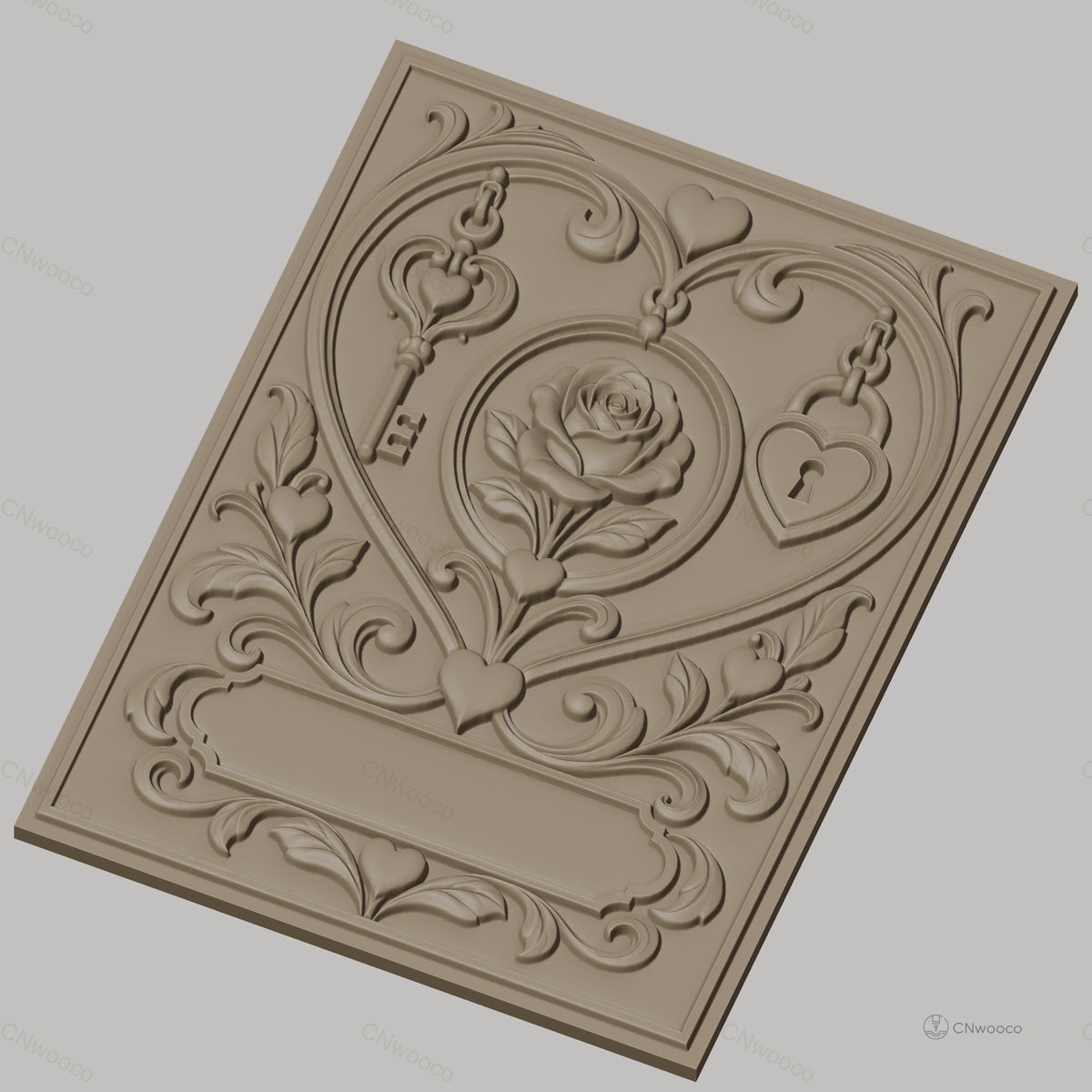 Fichier CNC & impression 3D cœur romantique, rose, clé et cadenas, haute qualité relief STL