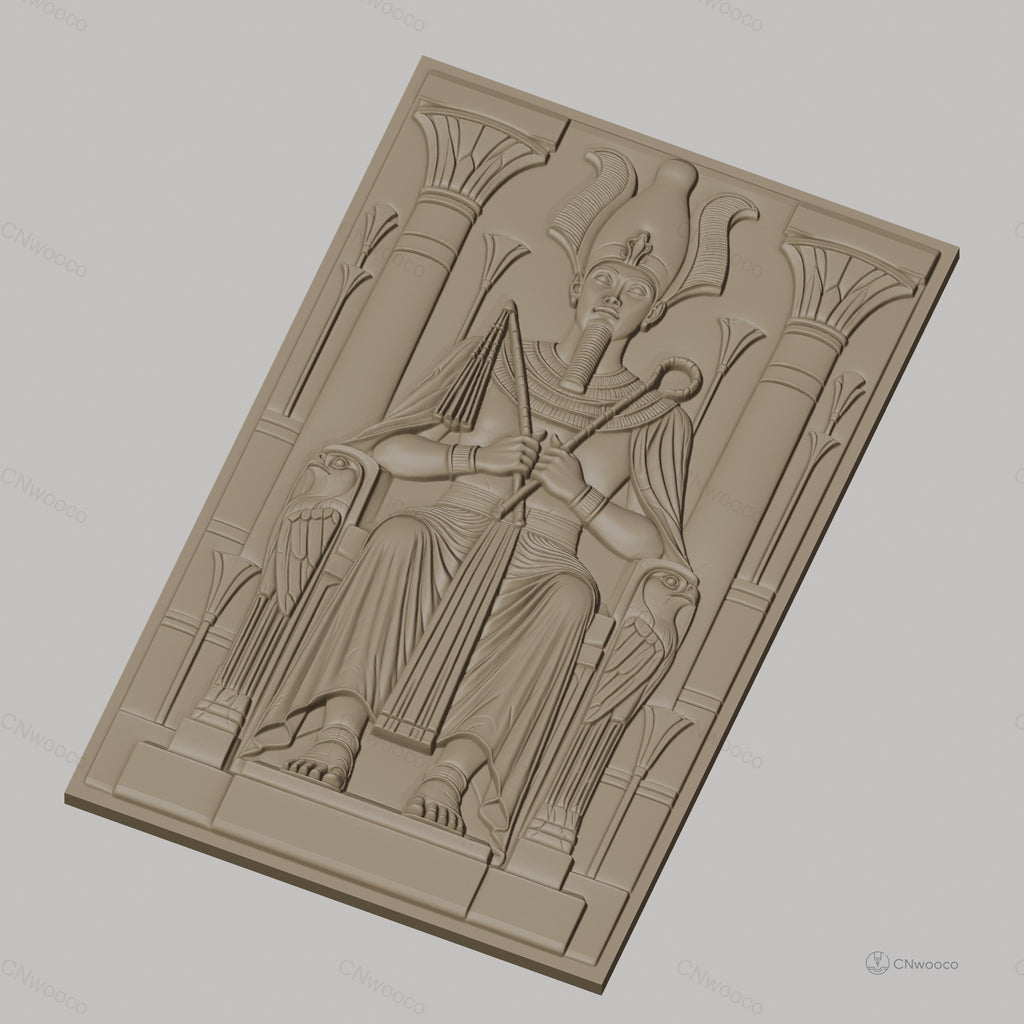 Fichier CNC & impression 3D pharaon assis, colonnes, décor égyptien, haute qualité relief STL