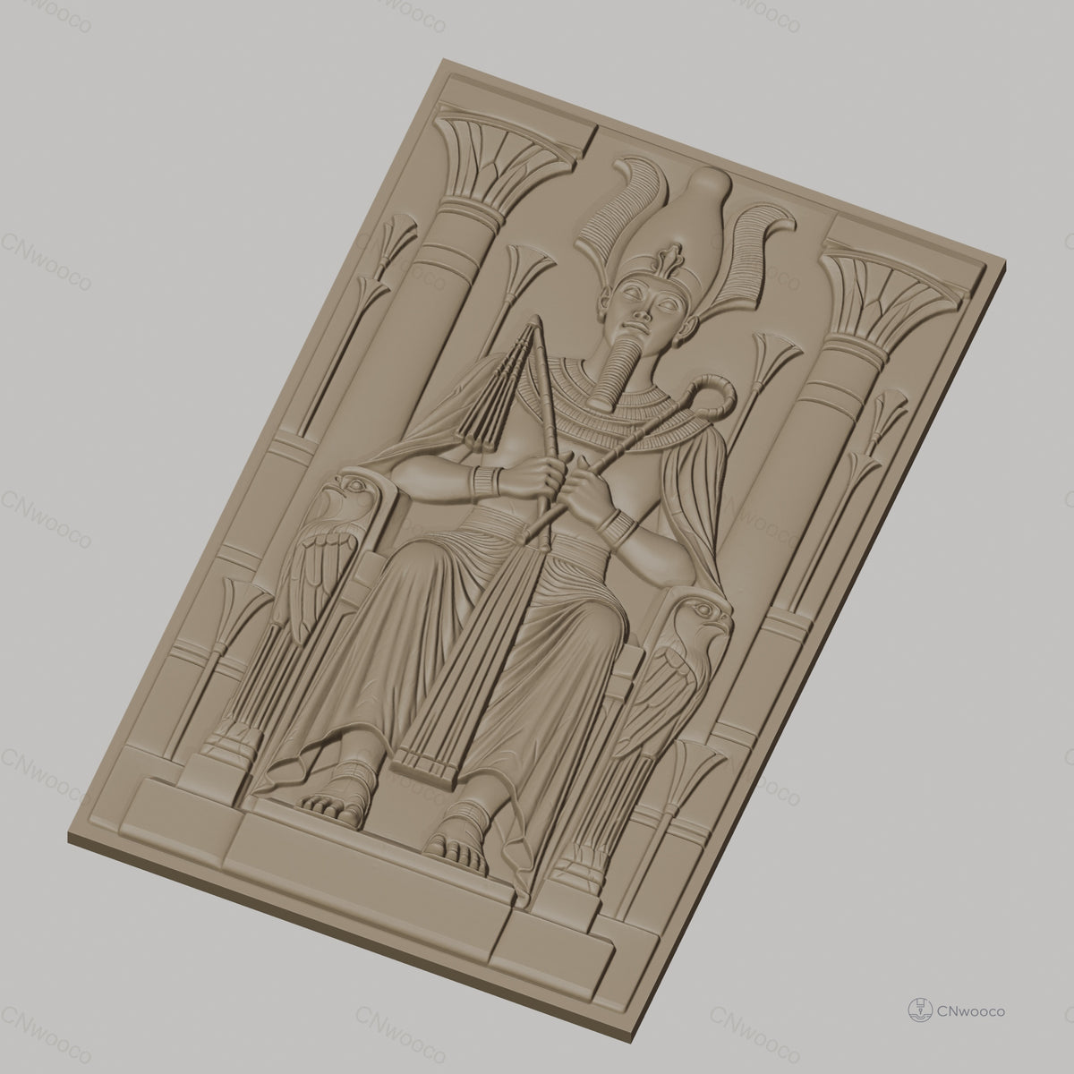Fichier CNC & impression 3D pharaon assis, colonnes, décor égyptien, haute qualité relief STL