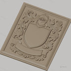 Fichier CNC & impression 3D blason médiéval, casque et ornements floraux, haute qualité relief STL