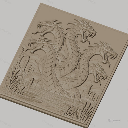 Fichier CNC & impression 3D hydre à six têtes, ruines antiques et étang, haute qualité relief STL