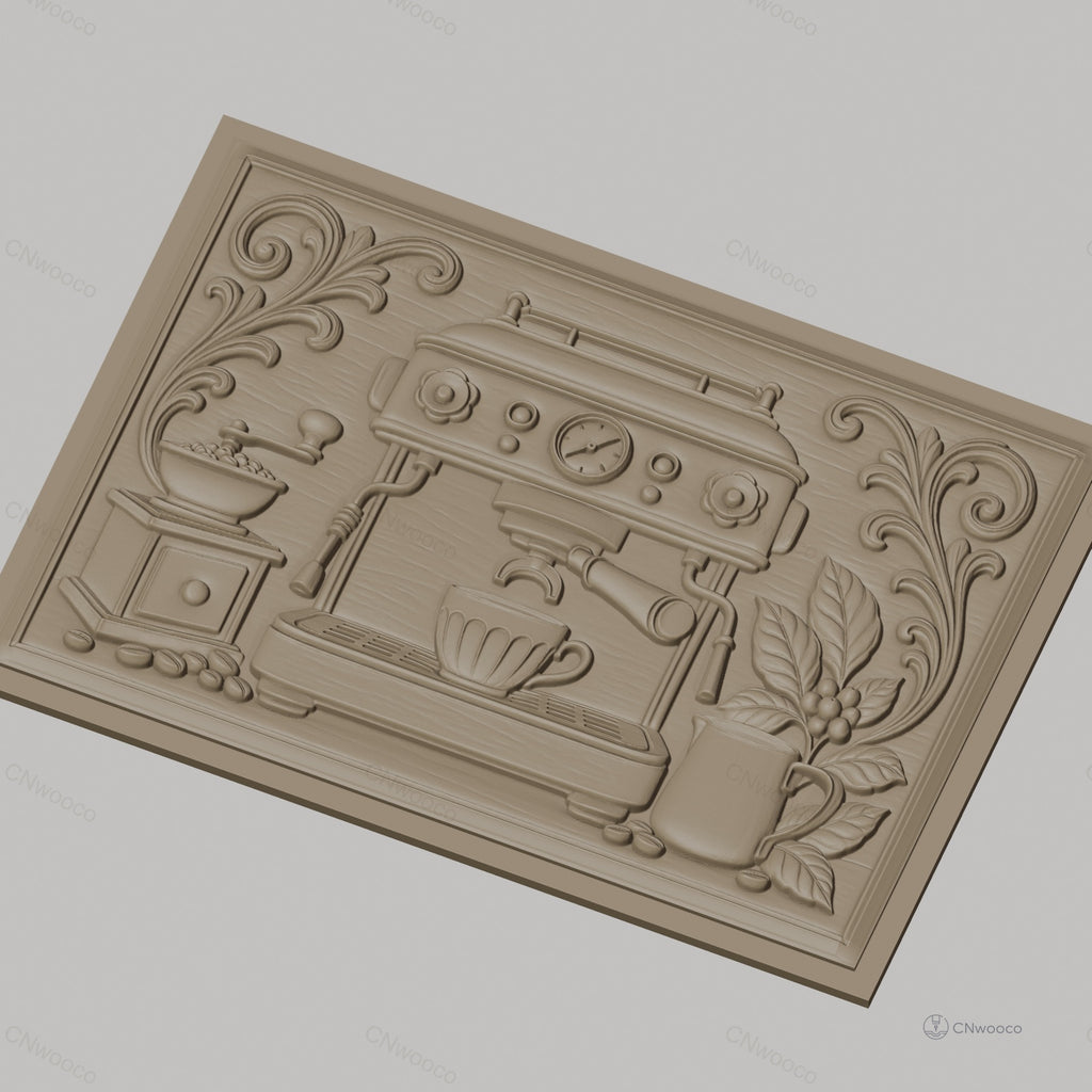 Fichier CNC & impression 3D machine à café, moulin, tasse, plante de café, haute qualité relief STL