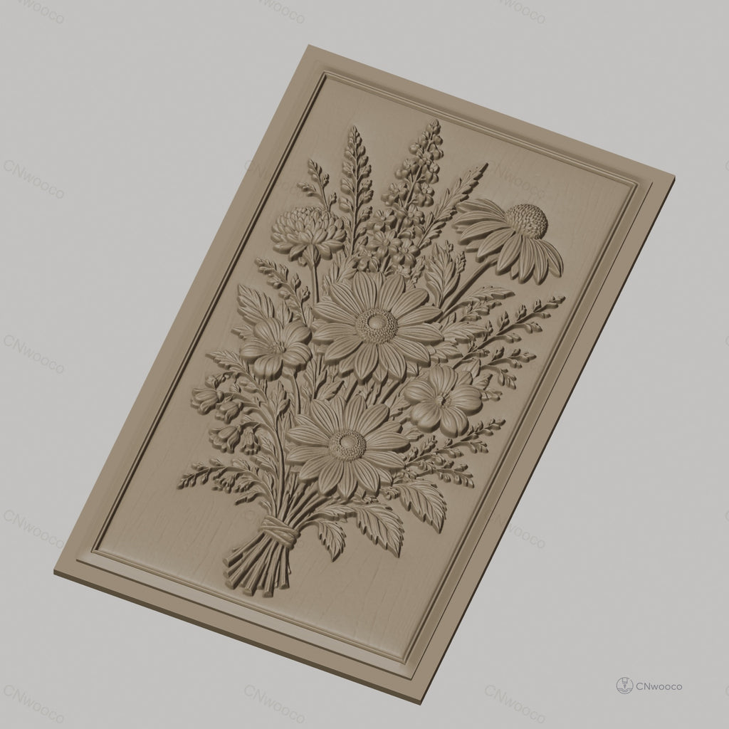 Fichier CNC & impression 3D bouquet de fleurs sauvages, marguerites et feuillages, haute qualité relief STL
