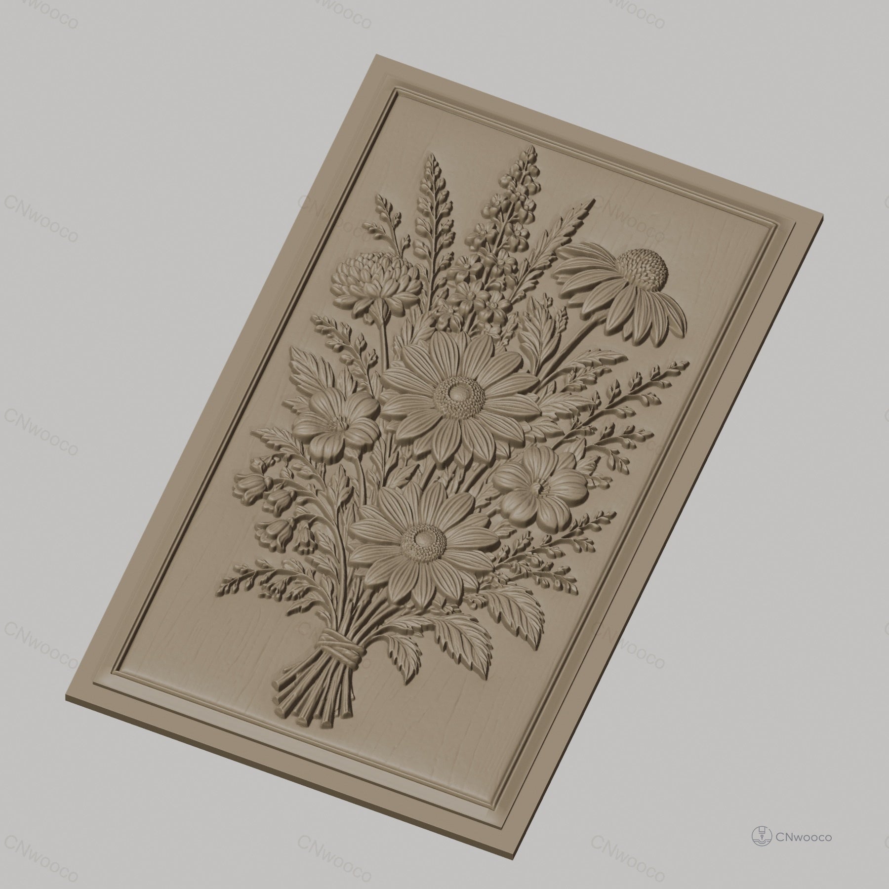 Fichier CNC & impression 3D bouquet de fleurs sauvages, marguerites et feuillages, haute qualité relief STL