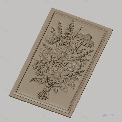 Fichier CNC & impression 3D bouquet de fleurs sauvages, marguerites et feuillages, haute qualité relief STL
