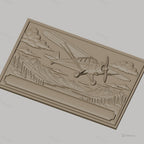 Fichier CNC & impression 3D avion vintage, paysage montagne forêt et rivière, haute qualité relief STL