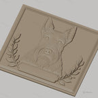 Fichier CNC & impression 3D chien Scottish Terrier portrait avec branches décoratives, haute qualité relief STL