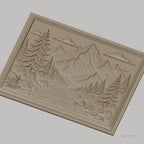 Fichier CNC & impression 3D paysage montagneux, sapins, ruisseau et rochers, haute qualité relief STL
