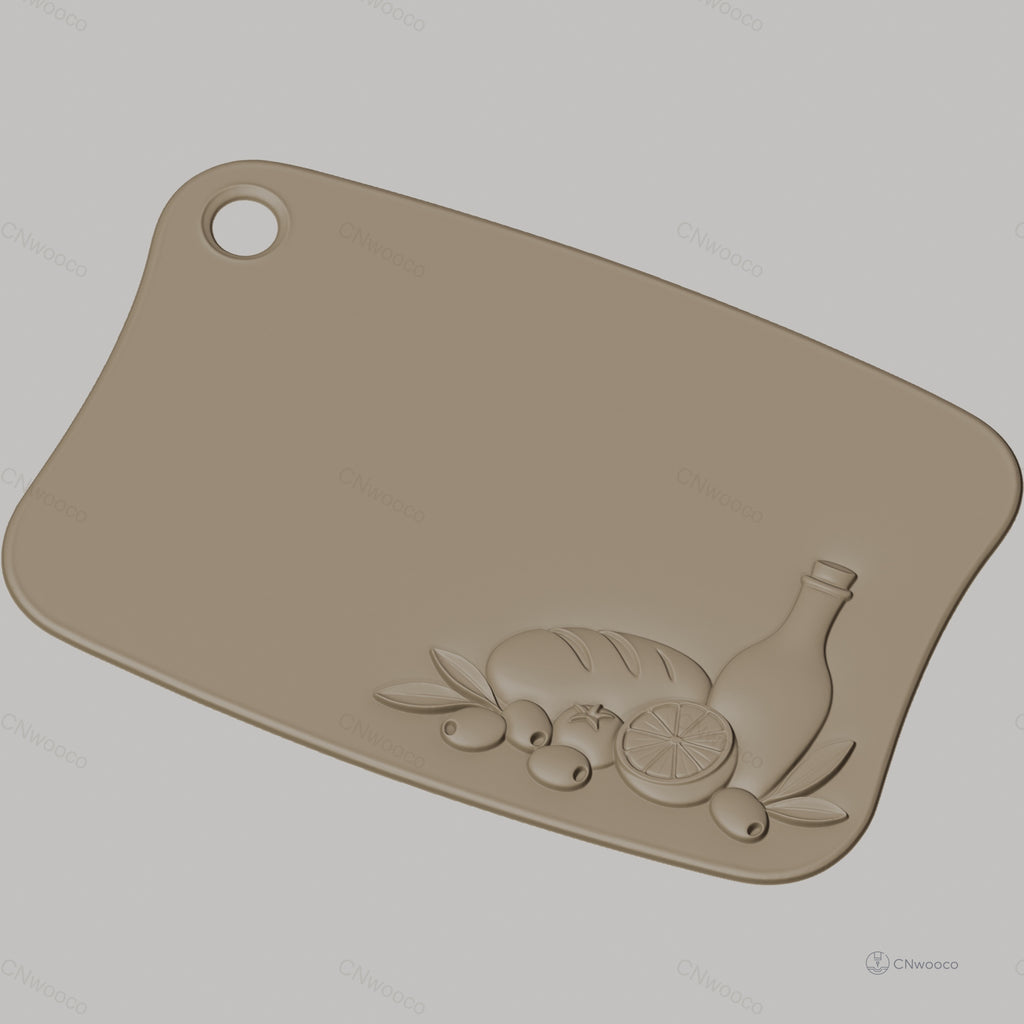Fichier CNC art de la table avec pain olives citron bouteille, bas-relief pour sculpture sur bois, STL