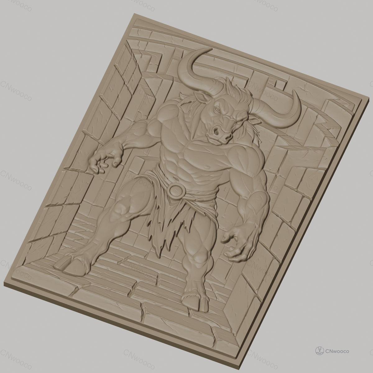 Fichier CNC & impression 3D Minotaure puissant, couloir de pierre en relief, haute qualité relief STL