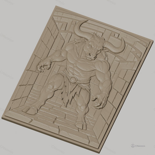 Fichier CNC & impression 3D Minotaure puissant, couloir de pierre en relief, haute qualité relief STL